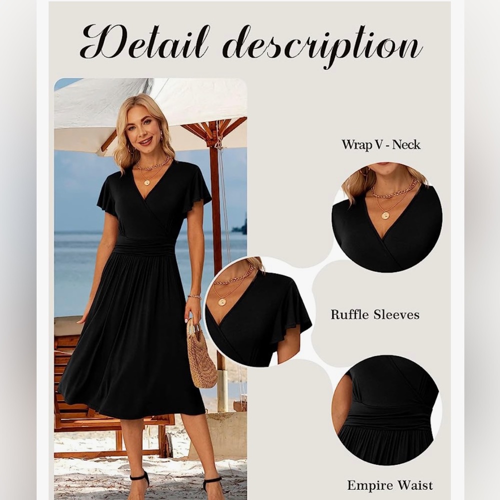 Women’s Casual Ruffle Short Sleeve  Wrap V-Neck Dress. SZ XL
